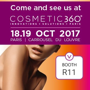 Flyer d'information du stand au Salon Cosmetic 360 à Paris le 18 et 19 octobre 2017 - pub version EN